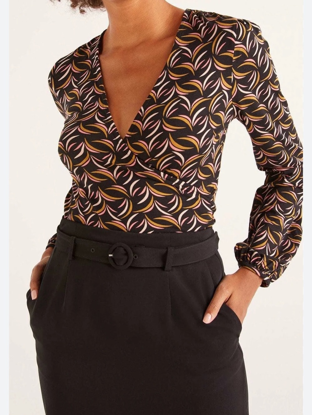 Boden faux wrap mottled beige top size 4